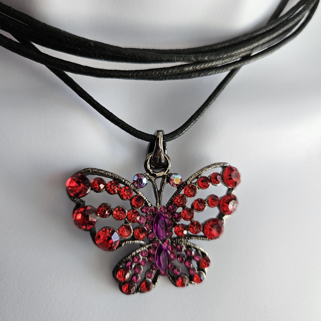 Choker Red Gems Black Cord 16$